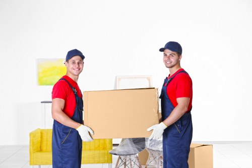 Commercial move logistics with boxes and office furniture