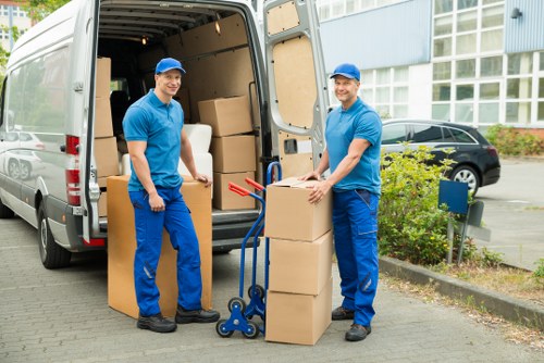 Office furniture and equipment prepared for a local commercial move